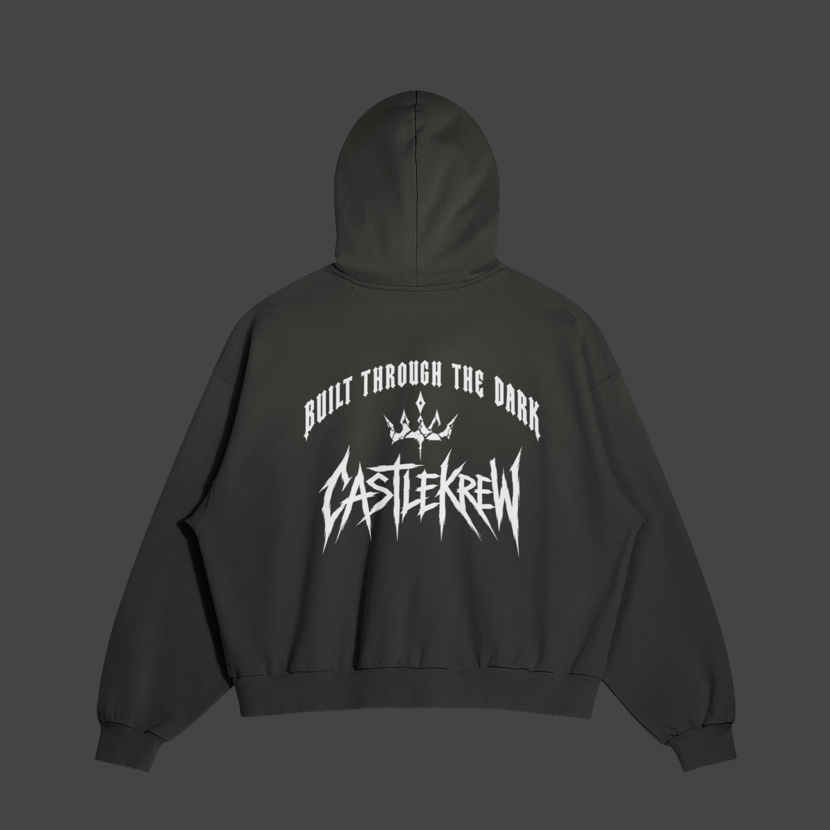 Built Through the Dark hoodie white back flat lay