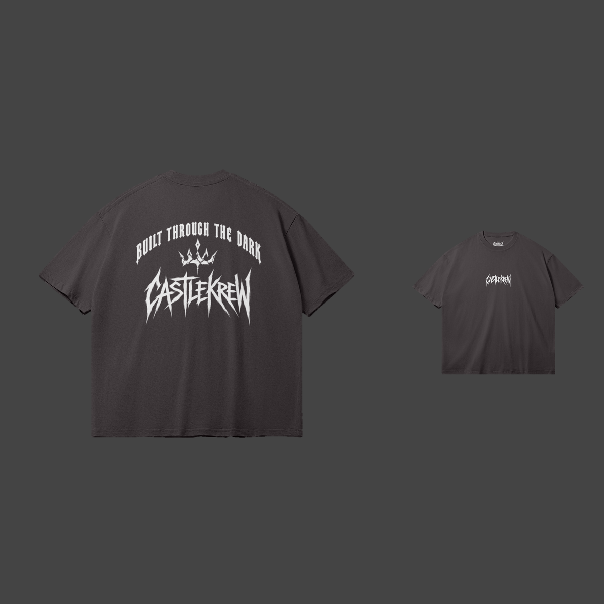 Dos et face — Dark Gray / White — Built Through the Dark — Tee
