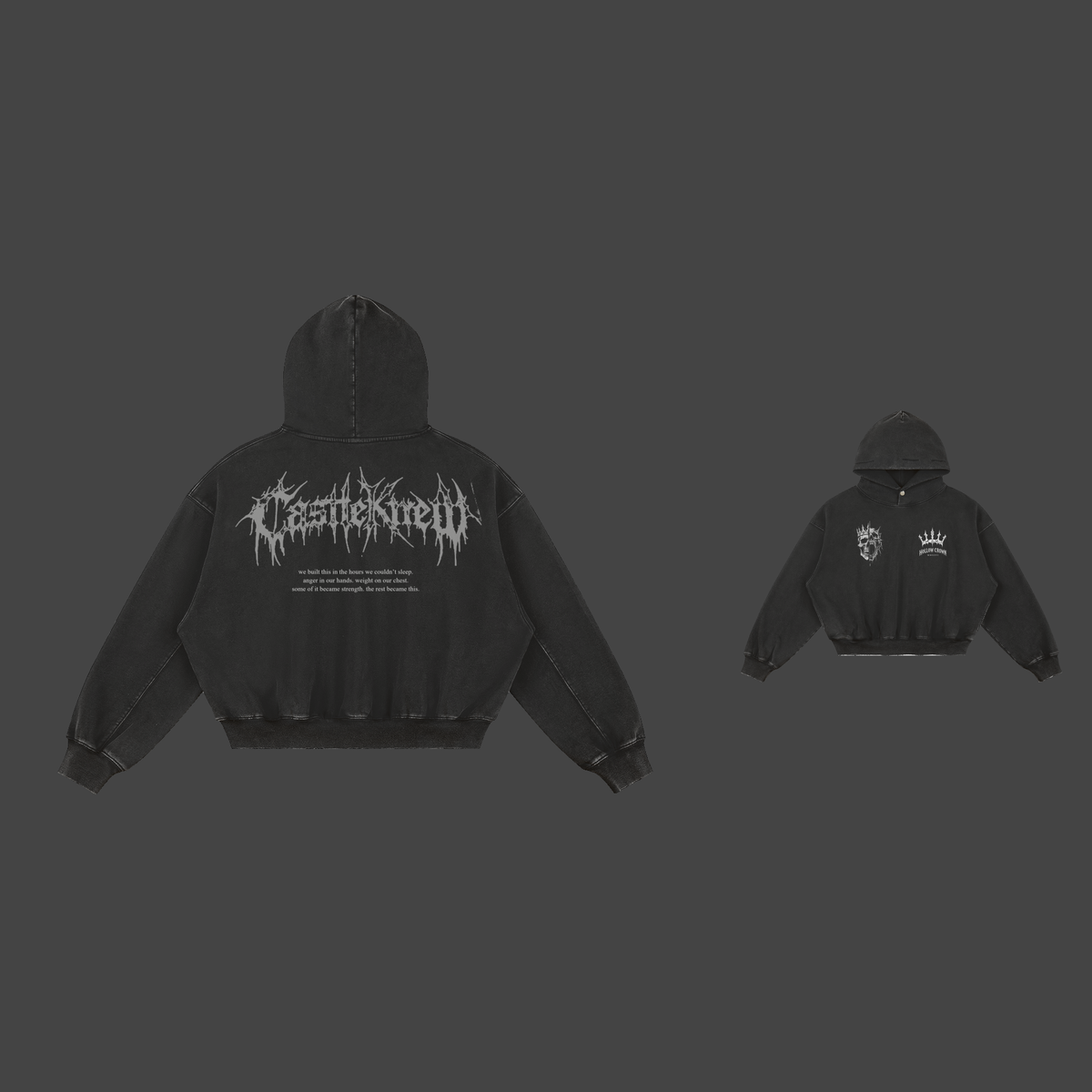 Hollow Crown — Hoodie — Blanc / Faded Black — dos et face