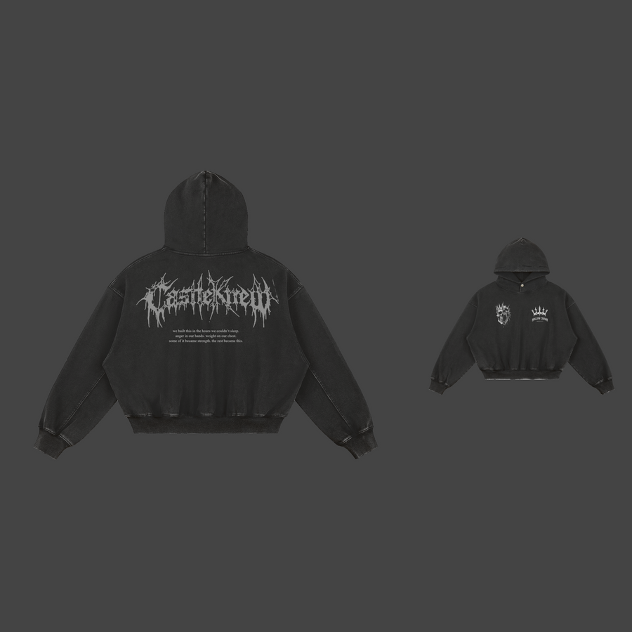 Hollow Crown — Hoodie — Blanc / Faded Black — dos et face